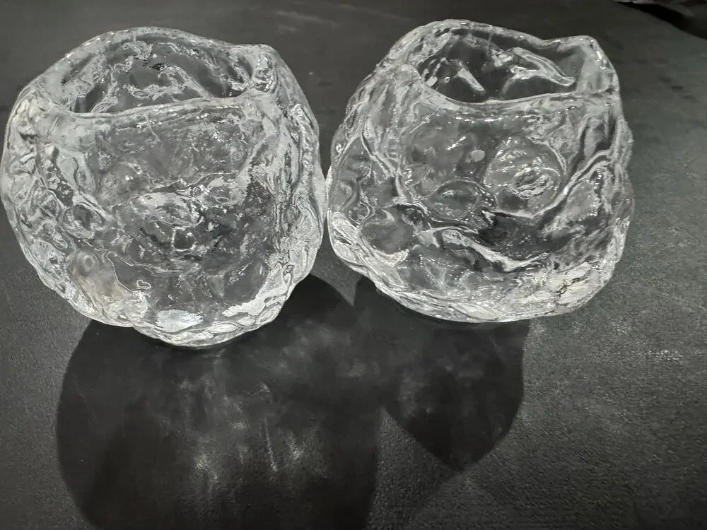 Kosta Boda Snowball Glass Candle Holder Votives Set 2